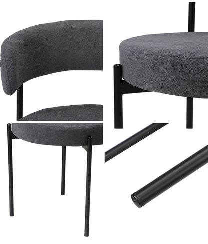 Set of 2 Dark Grey Boucle Dining Chairs with Seat and Backrest