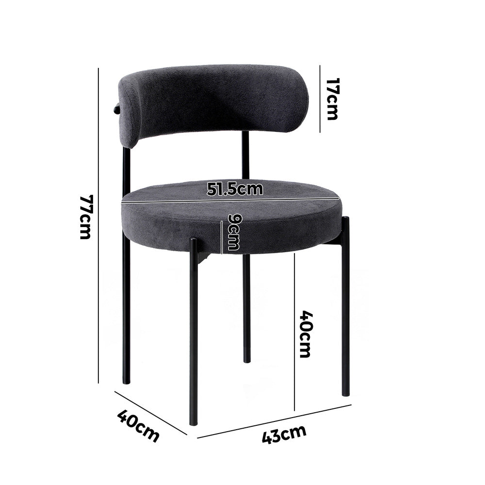 Set of 2 Dark Grey Boucle Dining Chairs with Seat and Backrest