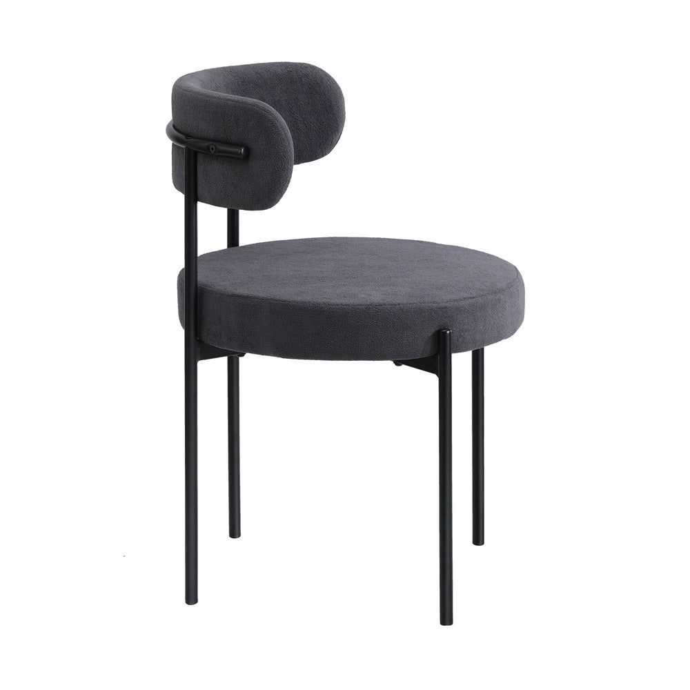 Set of 2 Dark Grey Boucle Dining Chairs with Seat and Backrest