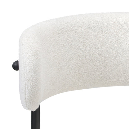 Set of 2 White Boucle Dining Chairs with Seat and Backrest