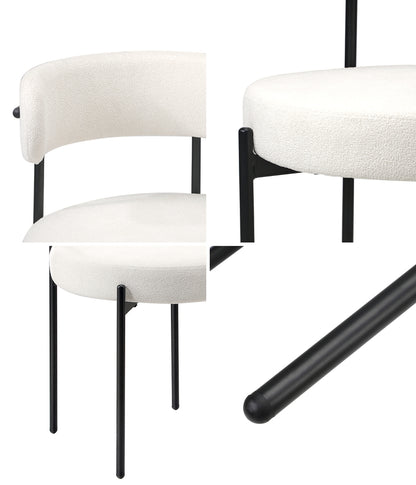 Set of 2 White Boucle Dining Chairs with Seat and Backrest