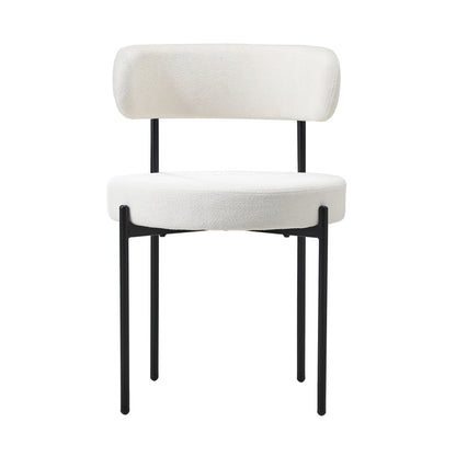 Set of 2 White Boucle Dining Chairs with Seat and Backrest