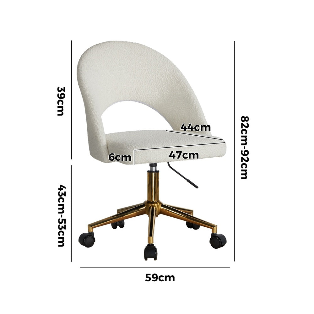 White and Gold Boucle Hollow Armless Home Office Chair