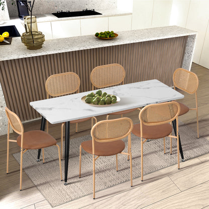 Set of 2 Brown Rattan Dining Chairs with PU Leather Seat