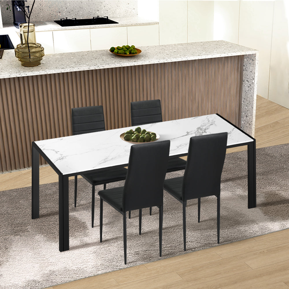 Set of 4 Black High-Back Faux Leather Dining Chairs