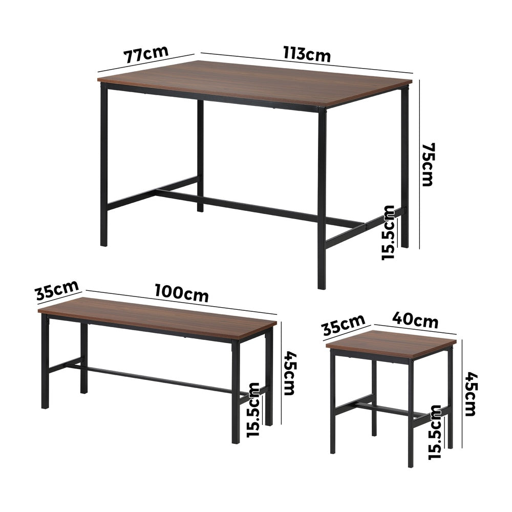 Natural Industrial 4 Seater Dining Table with Kitchen Bench Chairs