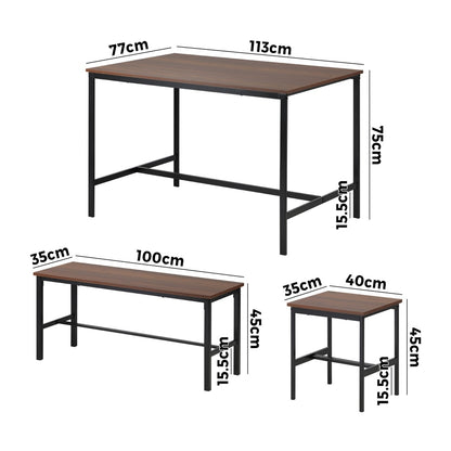 Natural Industrial 4 Seater Dining Table with Kitchen Bench Chairs