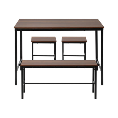 Natural Industrial 4 Seater Dining Table with Kitchen Bench Chairs