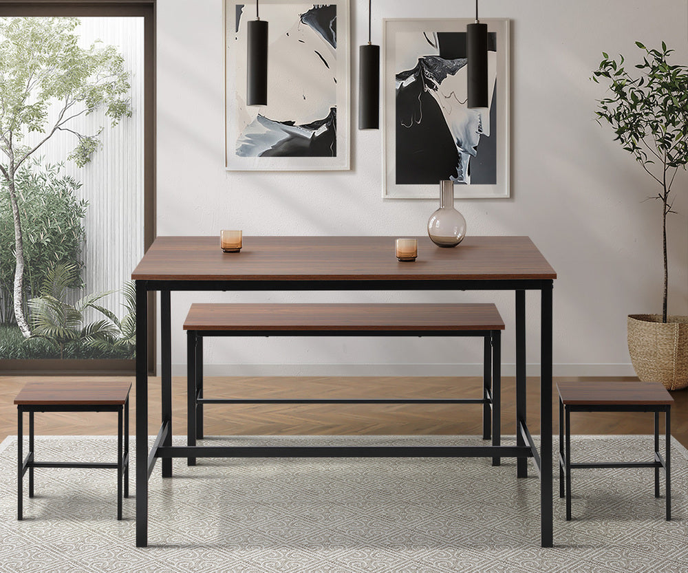Natural Industrial 4 Seater Dining Table with Kitchen Bench Chairs