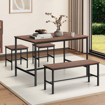 Natural Industrial 4 Seater Dining Table with Kitchen Bench Chairs
