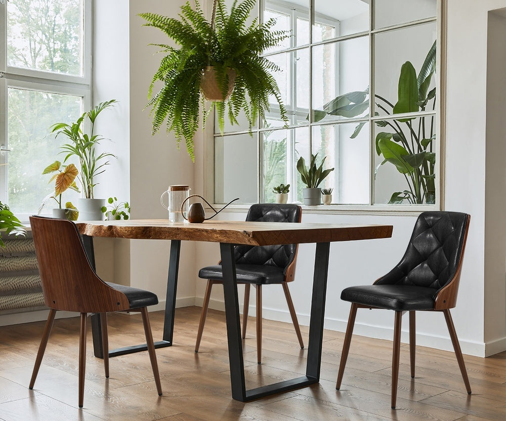Set of 2 Black Retro PU Leather Dining Chairs