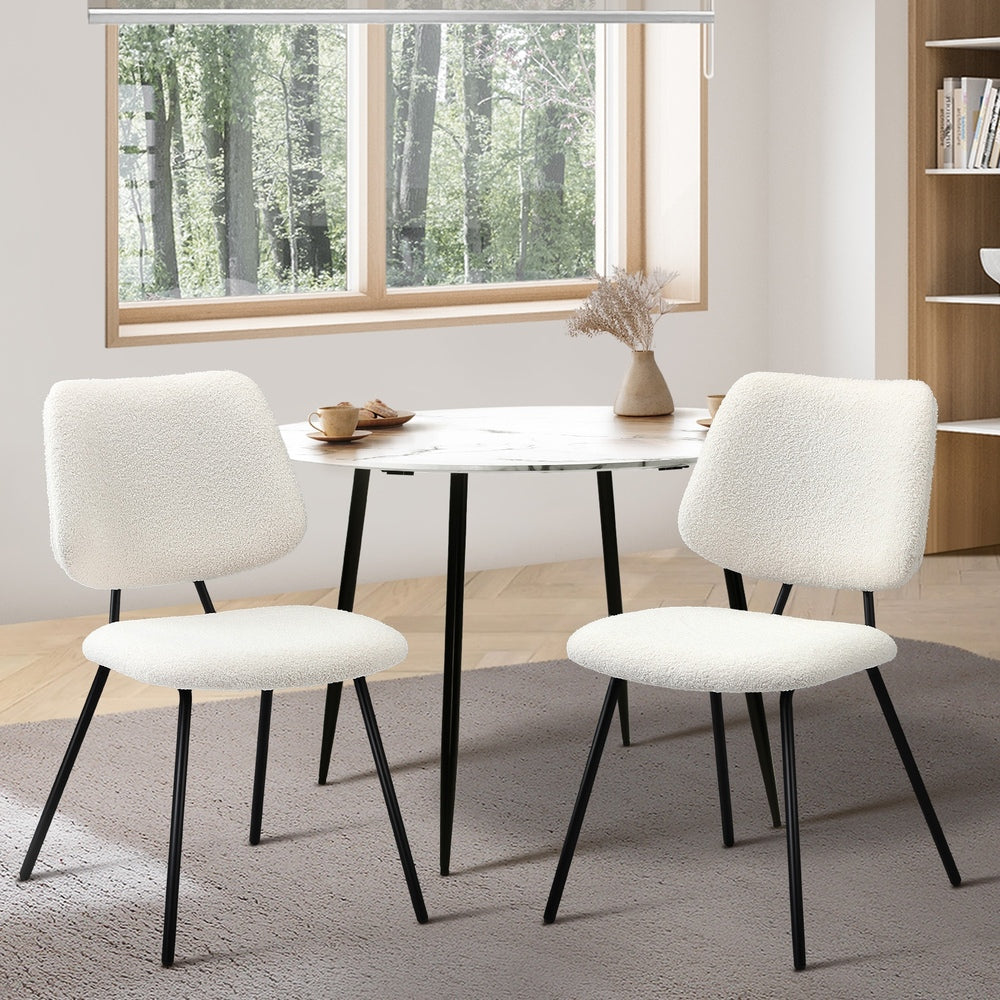 Set of 2 White Vintage Retro Sherpa Dining Chairs