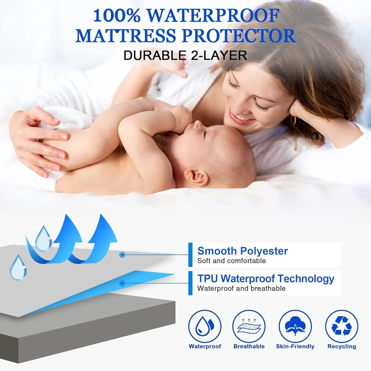 Soft Comfortable Breathable Solid Color Bedding Mattress Cover Fitted