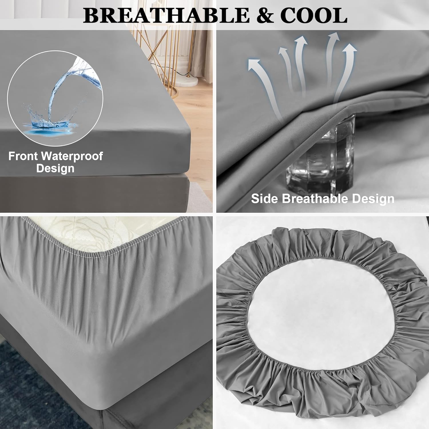 Soft Comfortable Breathable Solid Color Bedding Mattress Cover Fitted