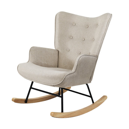 Beige Velvet Upholstered Rocking Armchair Accent Chair