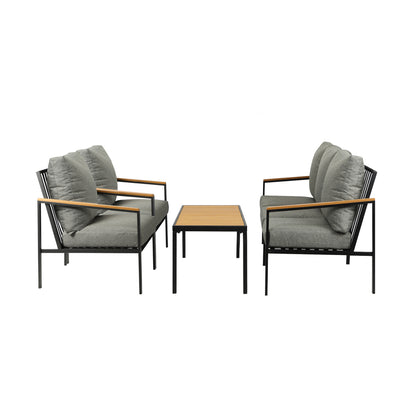 Black Outdoor Patio Set with Table and Cushioned Chairs