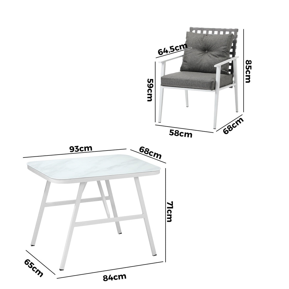 Outdoor Rattan Dining Set with Marble Style Table and Chairs