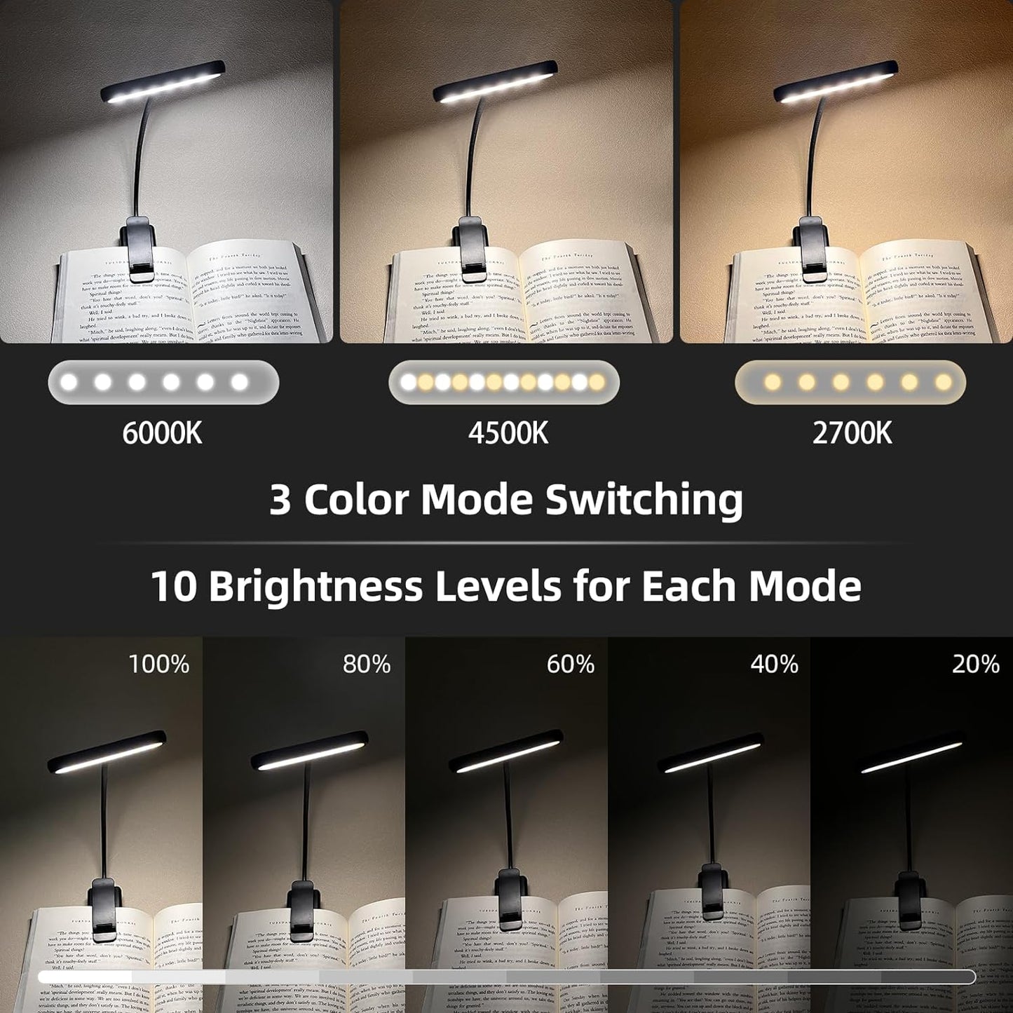 14 LEDs Book Light USB Rechargeable Flexible Easy Clip Reading Light