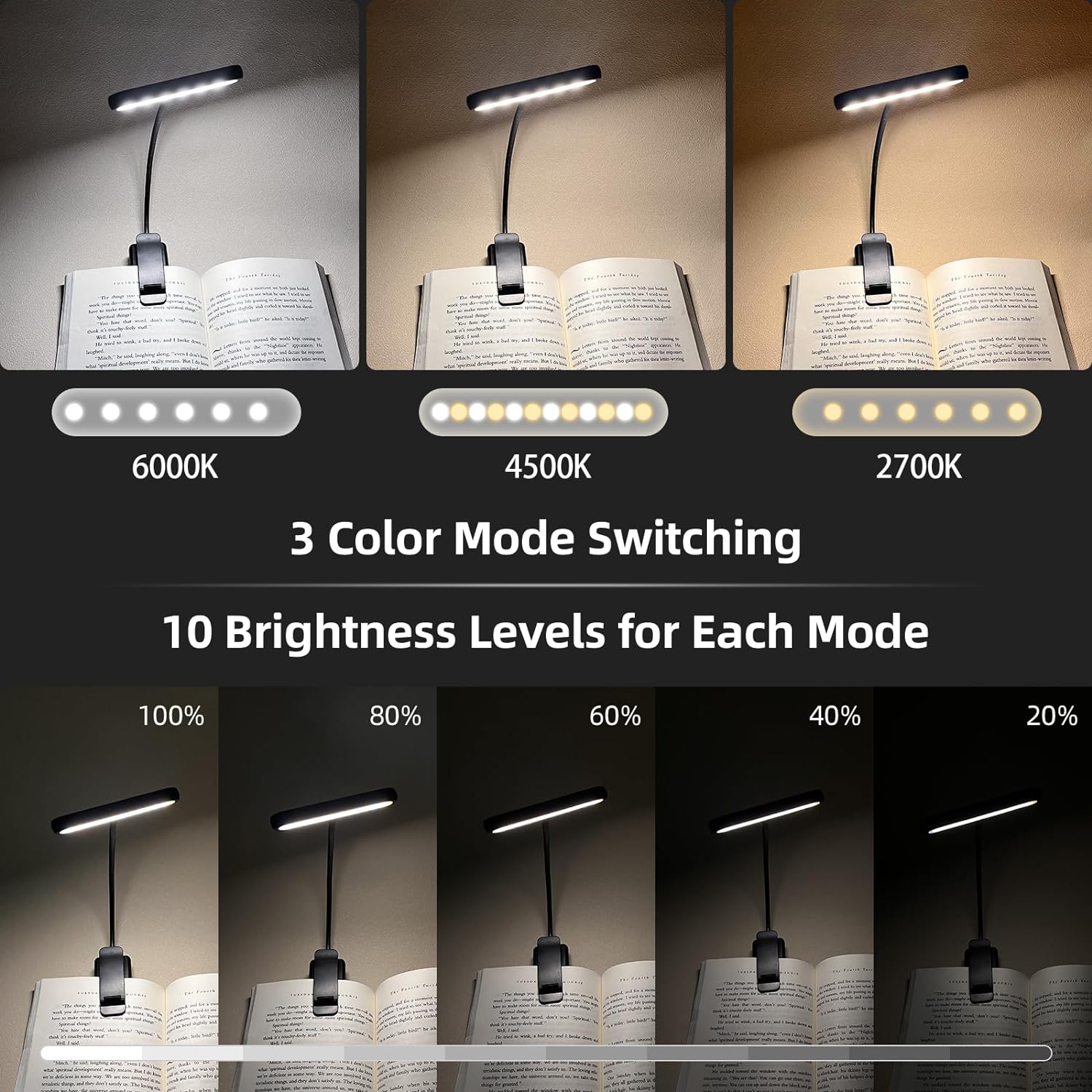 14 LEDs Book Light USB Rechargeable Flexible Easy Clip Reading Light