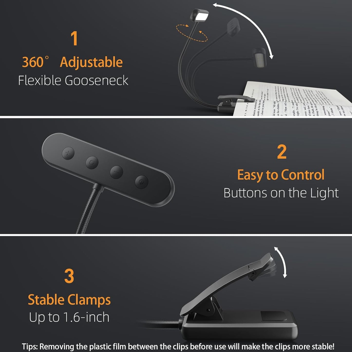 14 LEDs Book Light USB Rechargeable Flexible Easy Clip Reading Light