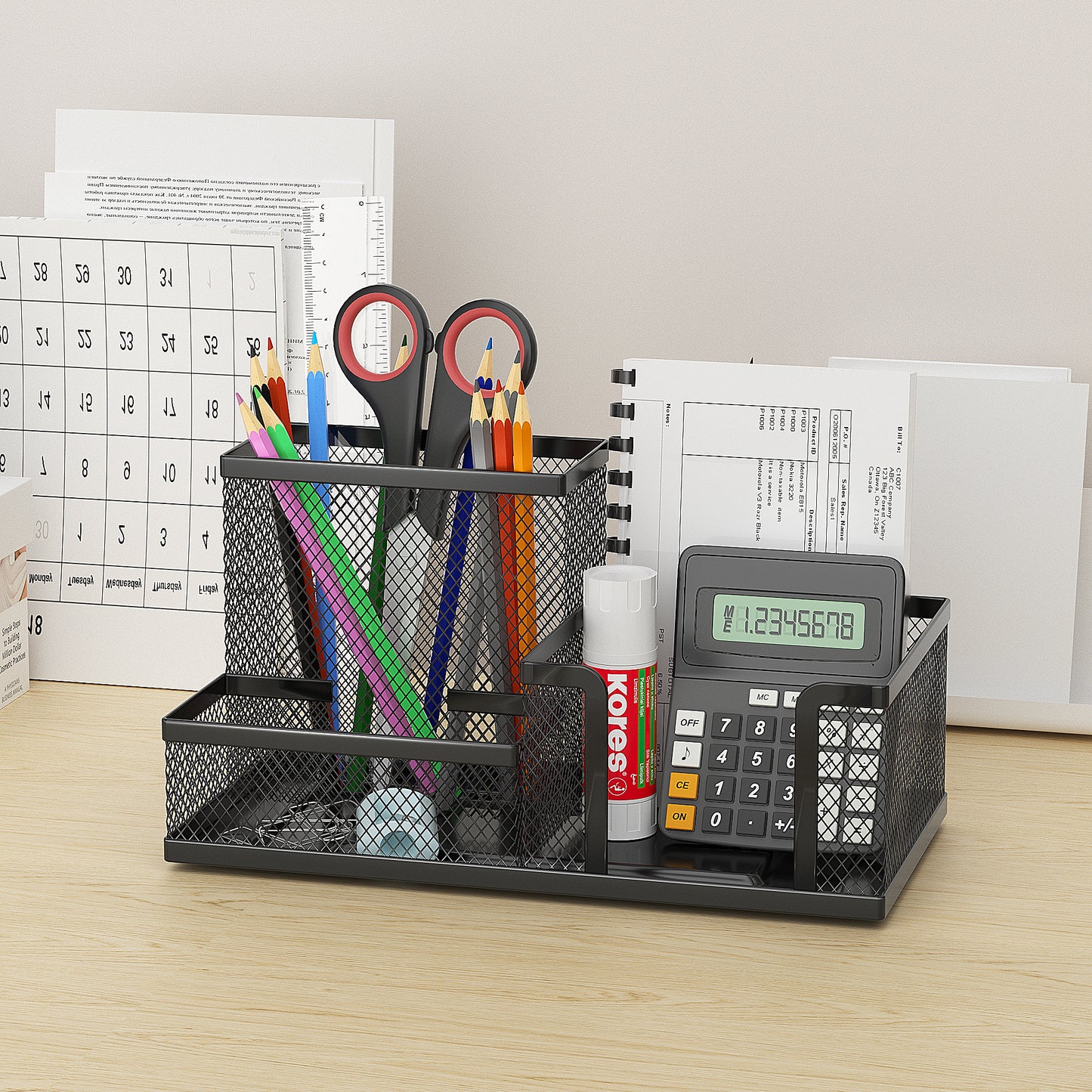 Mesh Desk Organizer Office Supplies Caddy with Pencil Holder and Storage Baskets