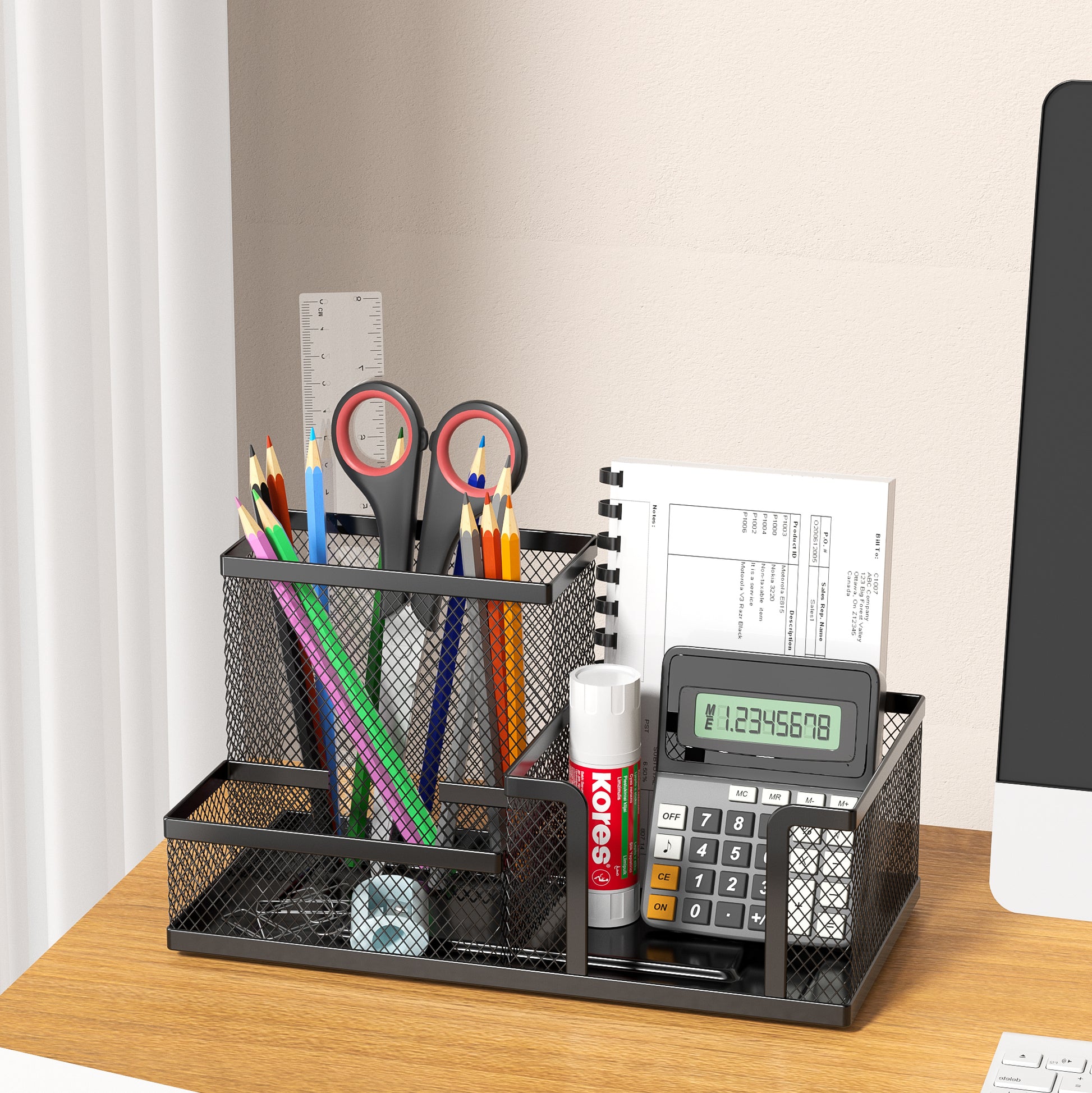 Mesh Desk Organizer Office Supplies Caddy with Pencil Holder and Storage Baskets