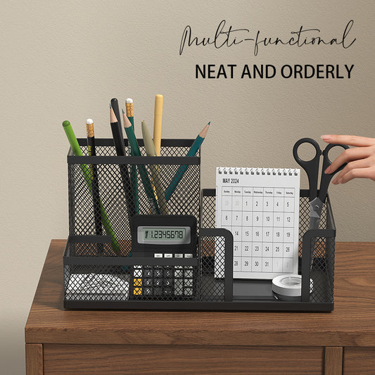 Mesh Desk Organizer Office Supplies Caddy with Pencil Holder and Storage Baskets