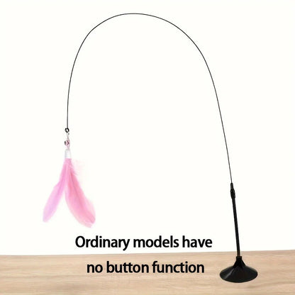 Long Suction Cup Pole Interactive Bell and Feather Wand Cat Teaser Toy