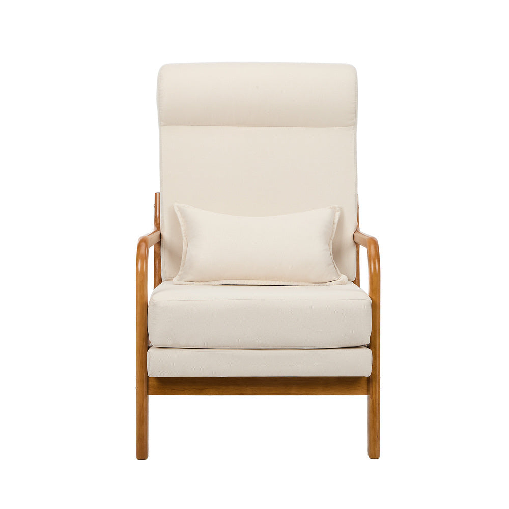 Linen Fabric Armchair Lounge Chair with Lumbar Pillow Beige