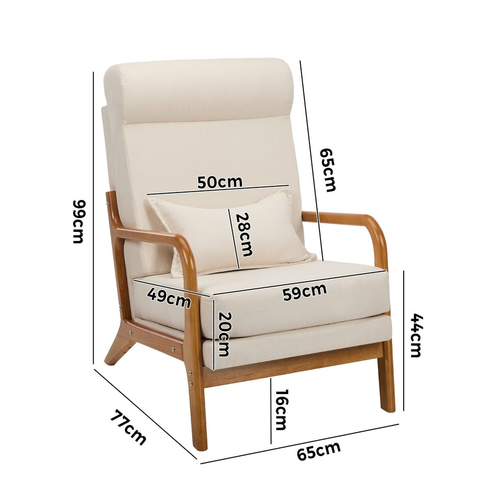Linen Fabric Armchair Lounge Chair with Lumbar Pillow Beige