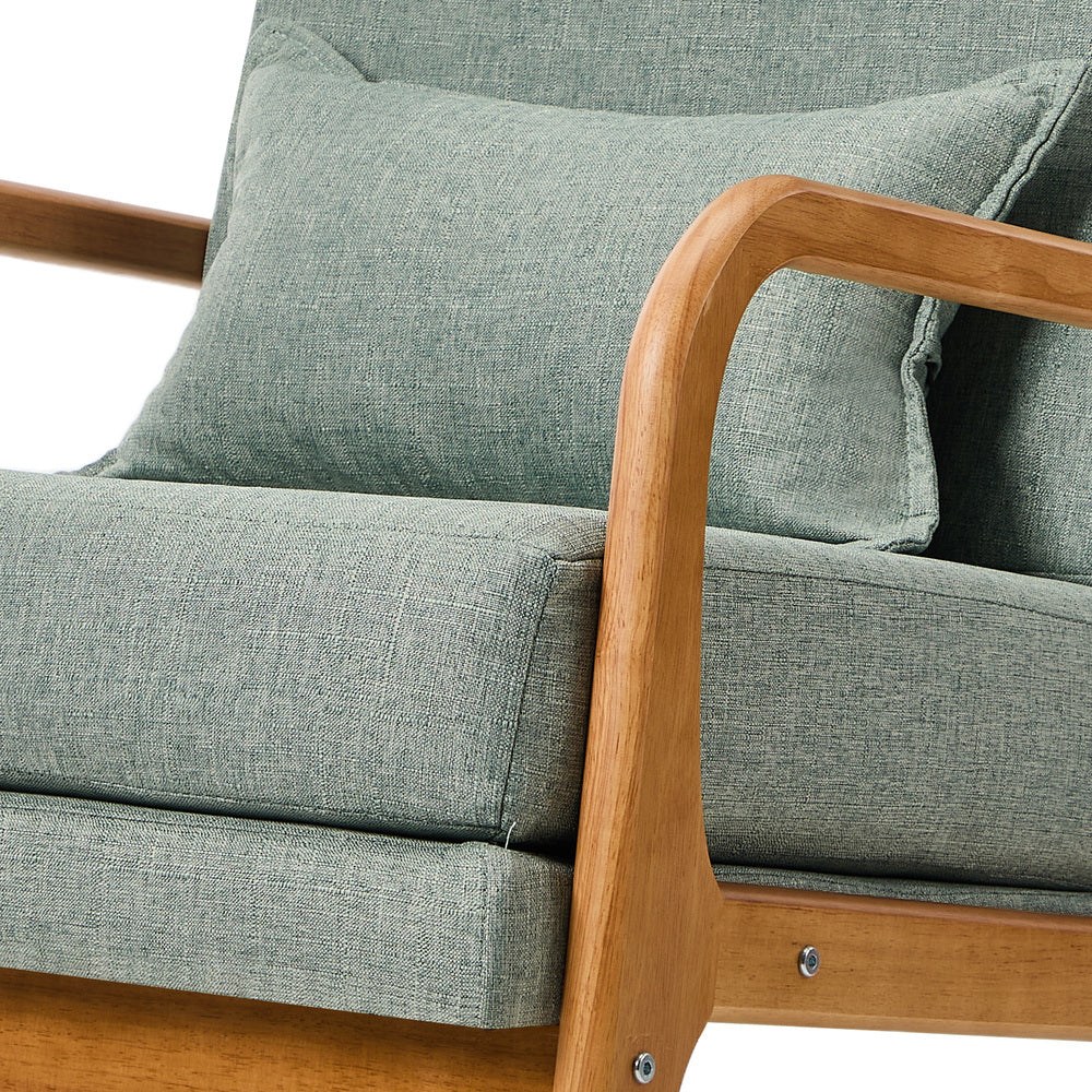 Linen Fabric Armchair Lounge Chair with Lumbar Pillow Green