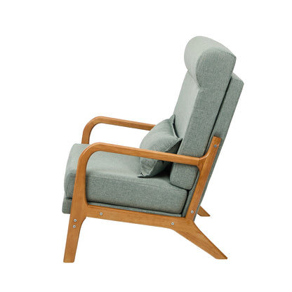 Linen Fabric Armchair Lounge Chair with Lumbar Pillow Green