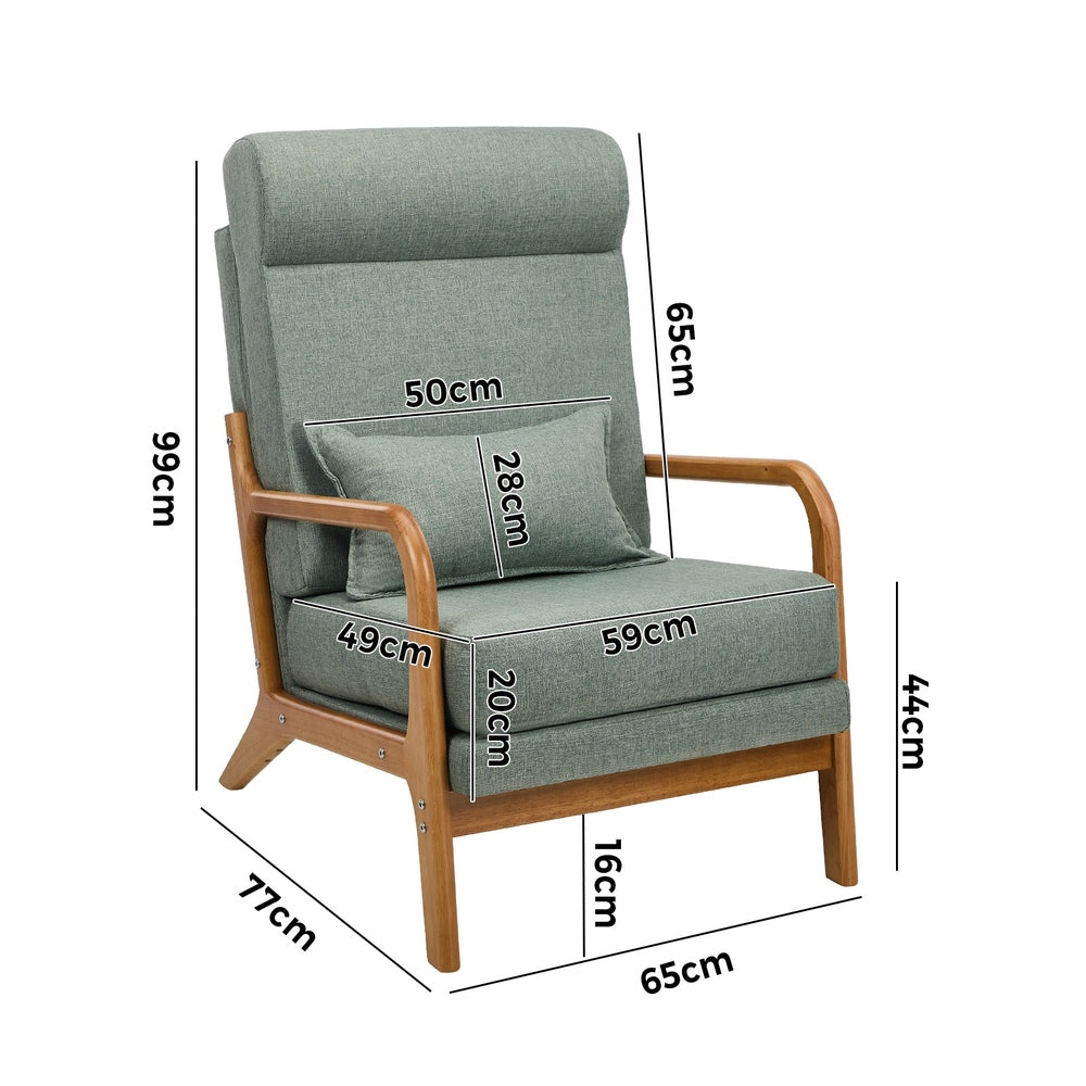 Linen Fabric Armchair Lounge Chair with Lumbar Pillow Green