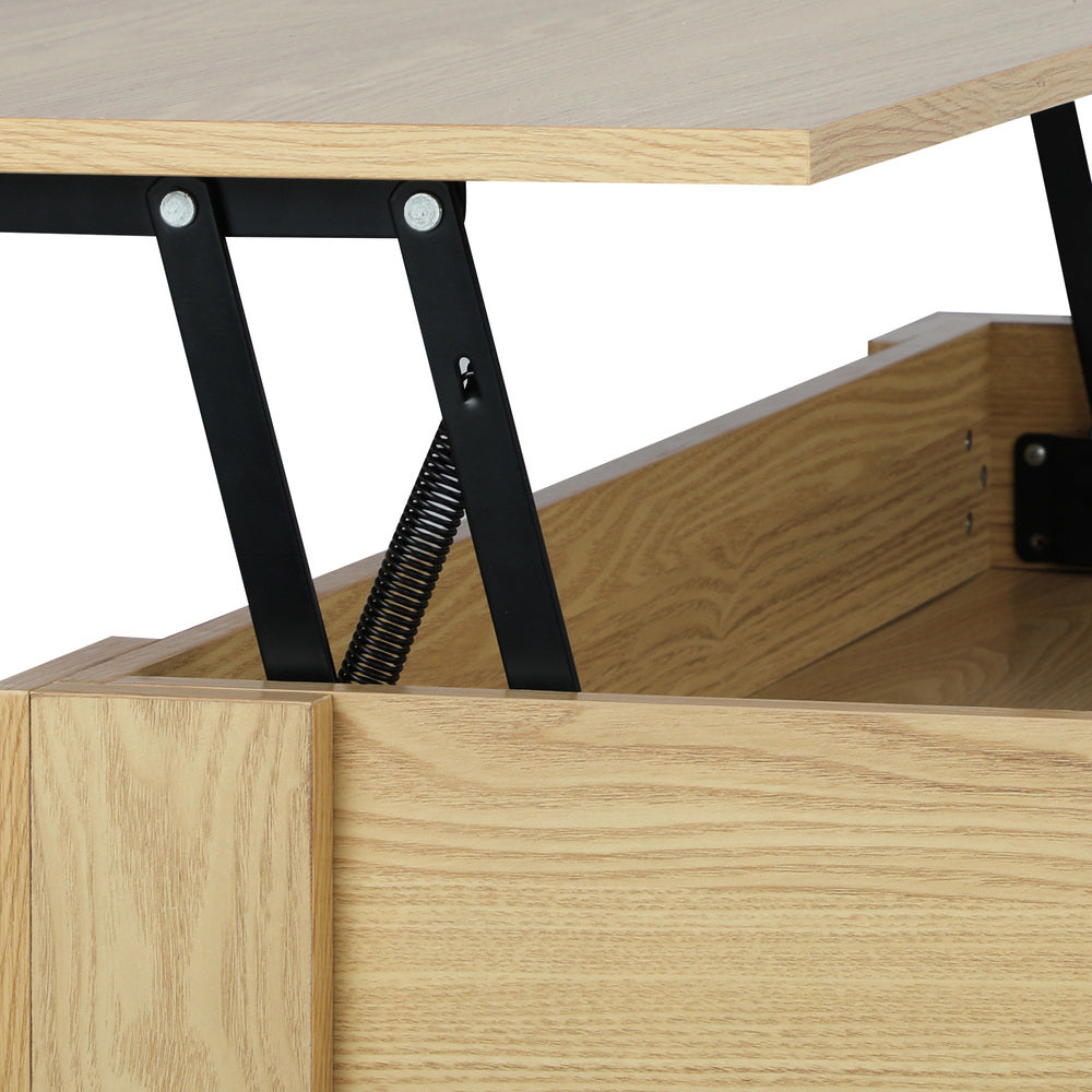 Beige Wooden Coffee Table with Lift Up Top and Storage Space