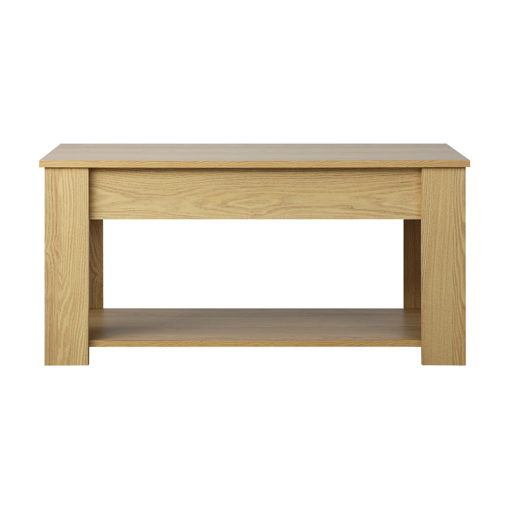 Beige Wooden Coffee Table with Lift Up Top and Storage Space