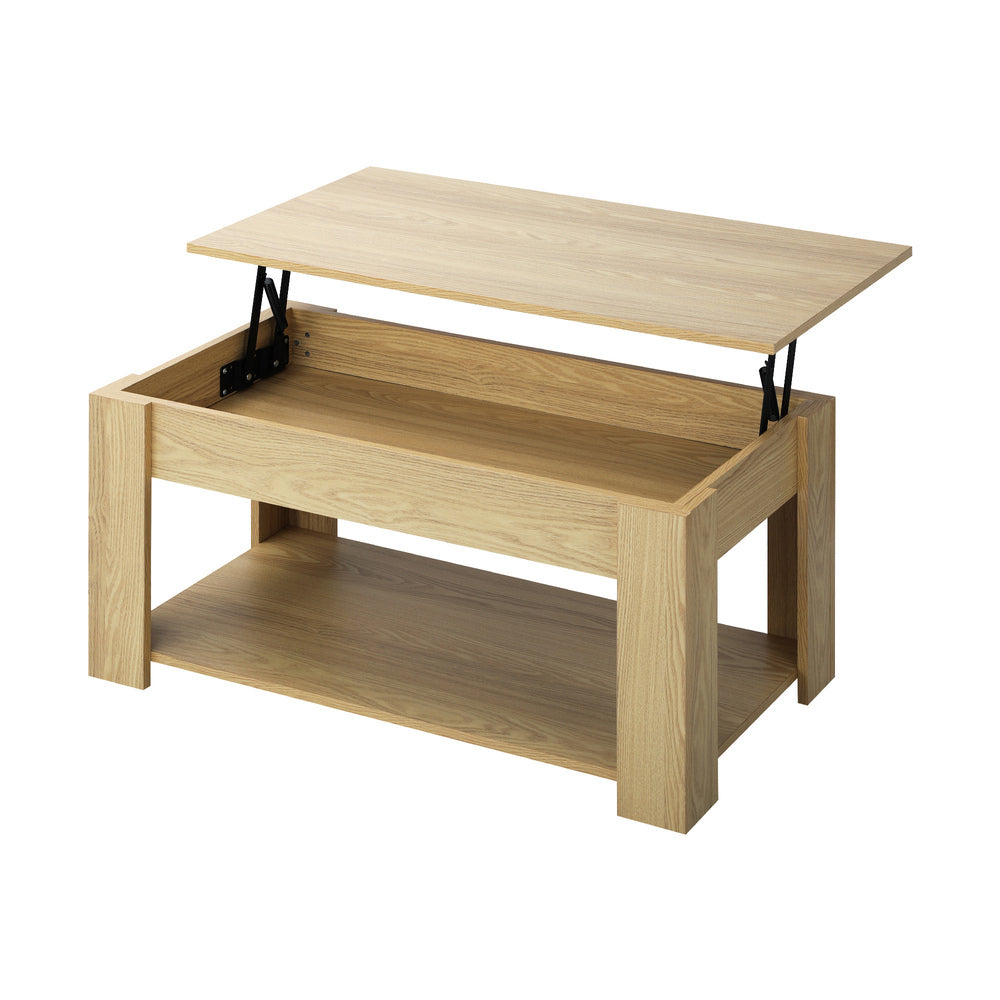 Beige Wooden Coffee Table with Lift Up Top and Storage Space