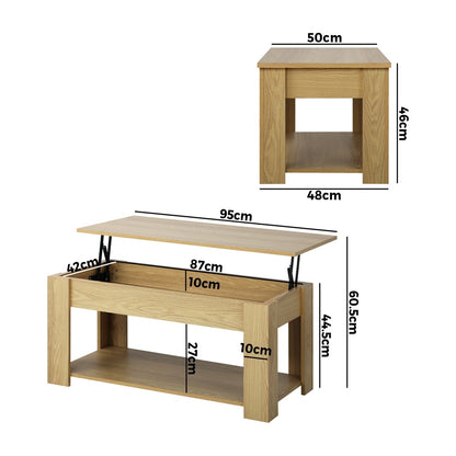 Beige Wooden Coffee Table with Lift Up Top and Storage Space