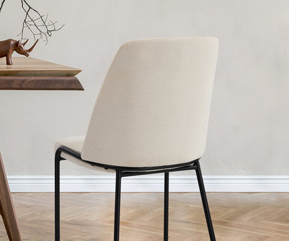 Set of 2 Beige Chenille Fabric Dining Chairs with Padded Seat