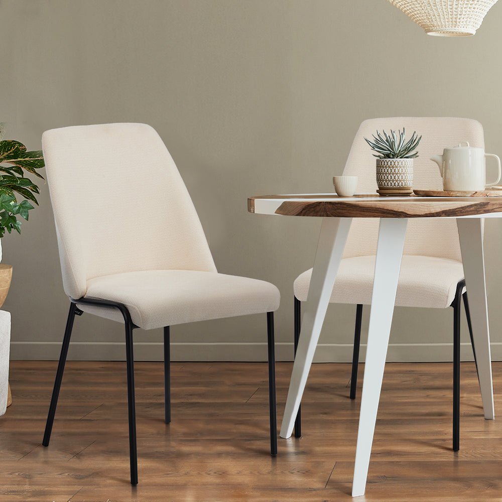 Set of 2 Beige Chenille Fabric Dining Chairs with Padded Seat