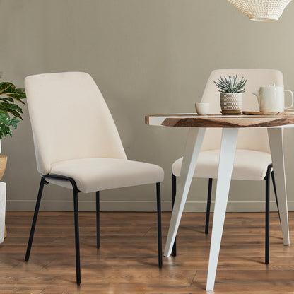 Set of 2 Beige Chenille Fabric Dining Chairs with Padded Seat