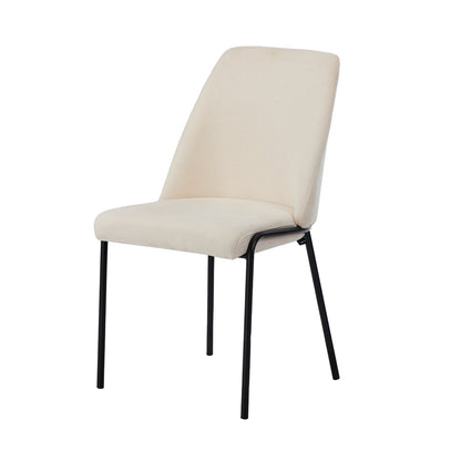 Set of 2 Beige Chenille Fabric Dining Chairs with Padded Seat