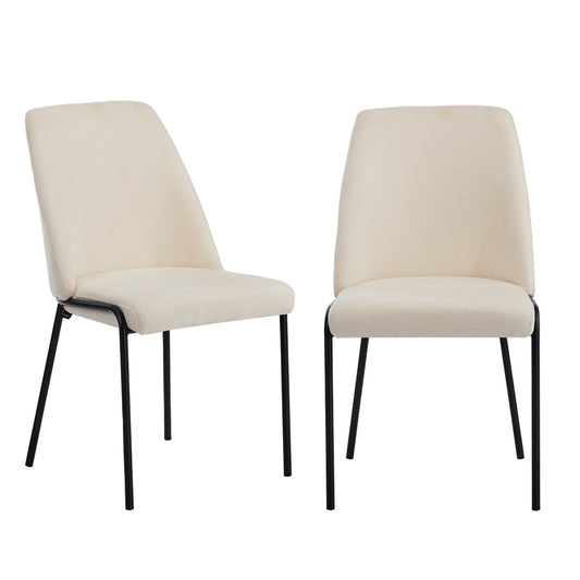 Set of 2 Beige Chenille Fabric Dining Chairs with Padded Seat
