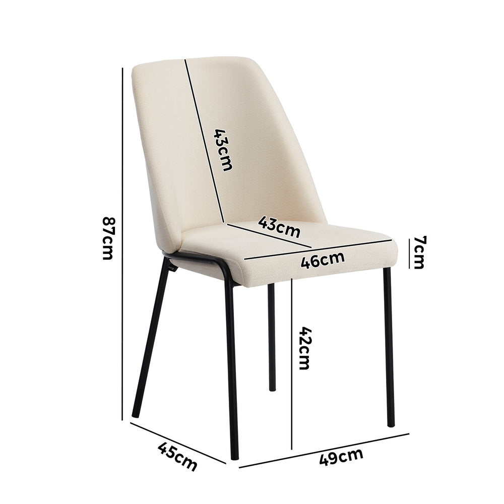 Set of 2 Beige Chenille Fabric Dining Chairs with Padded Seat
