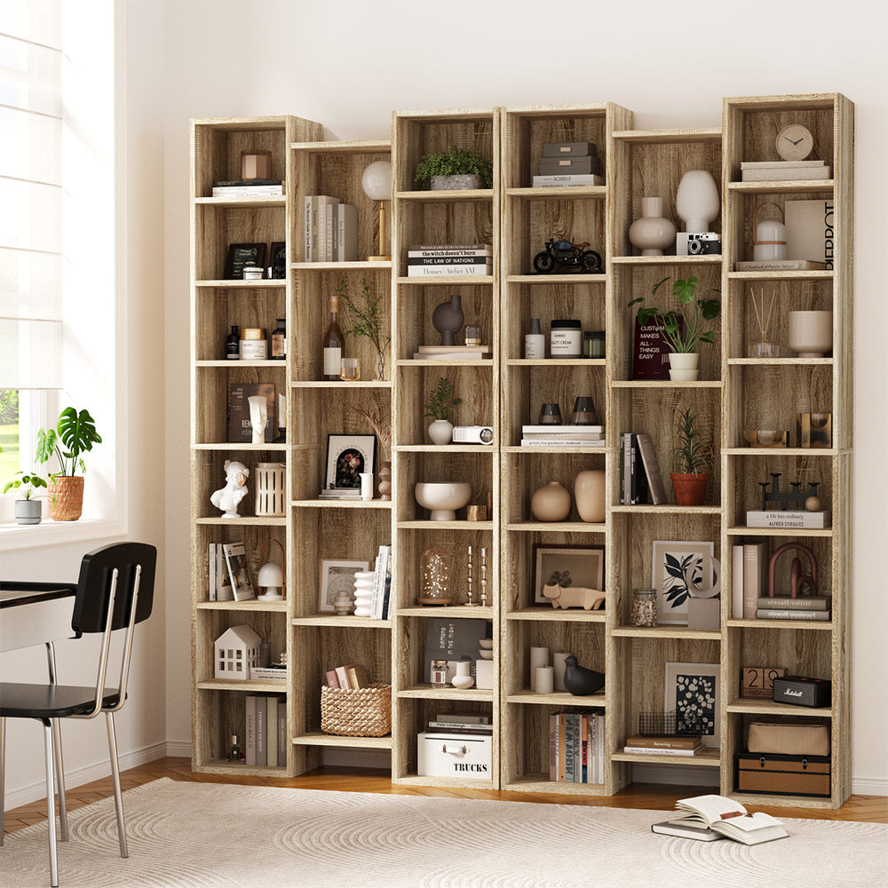 Natural Bookshelf Display Shelf Media Storage Rack