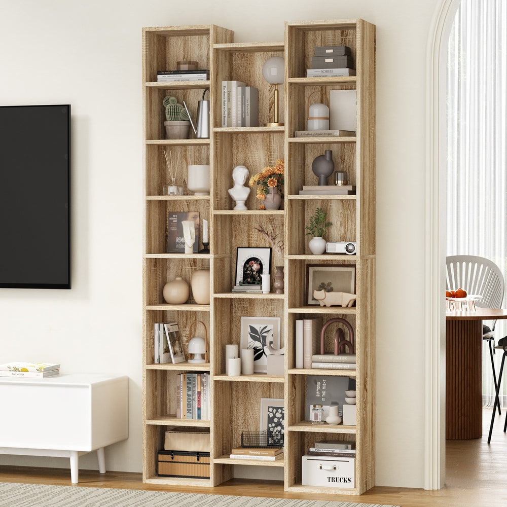Natural Bookshelf Display Shelf Media Storage Rack