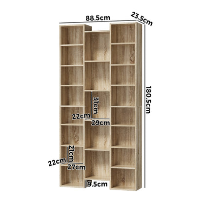 Natural Bookshelf Display Shelf Media Storage Rack