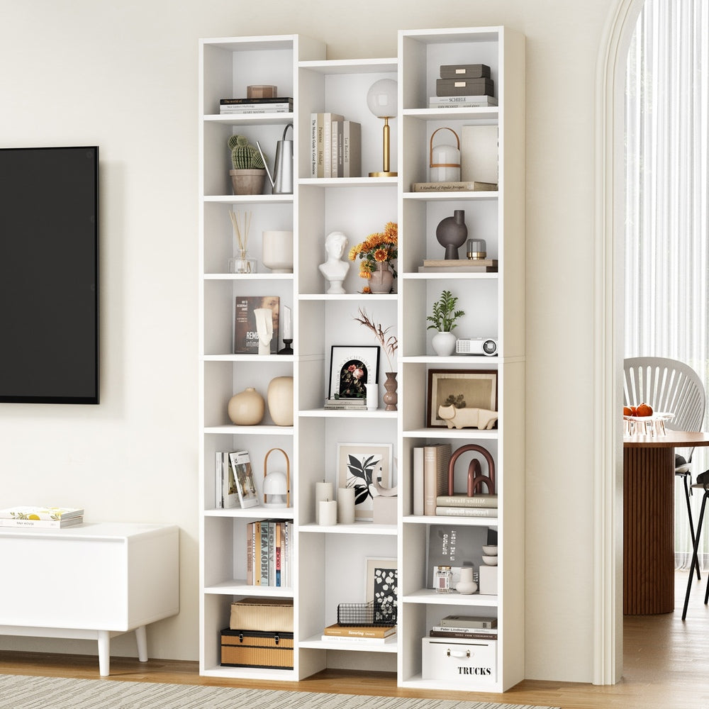 White Bookshelf Display Shelf Media Storage Rack