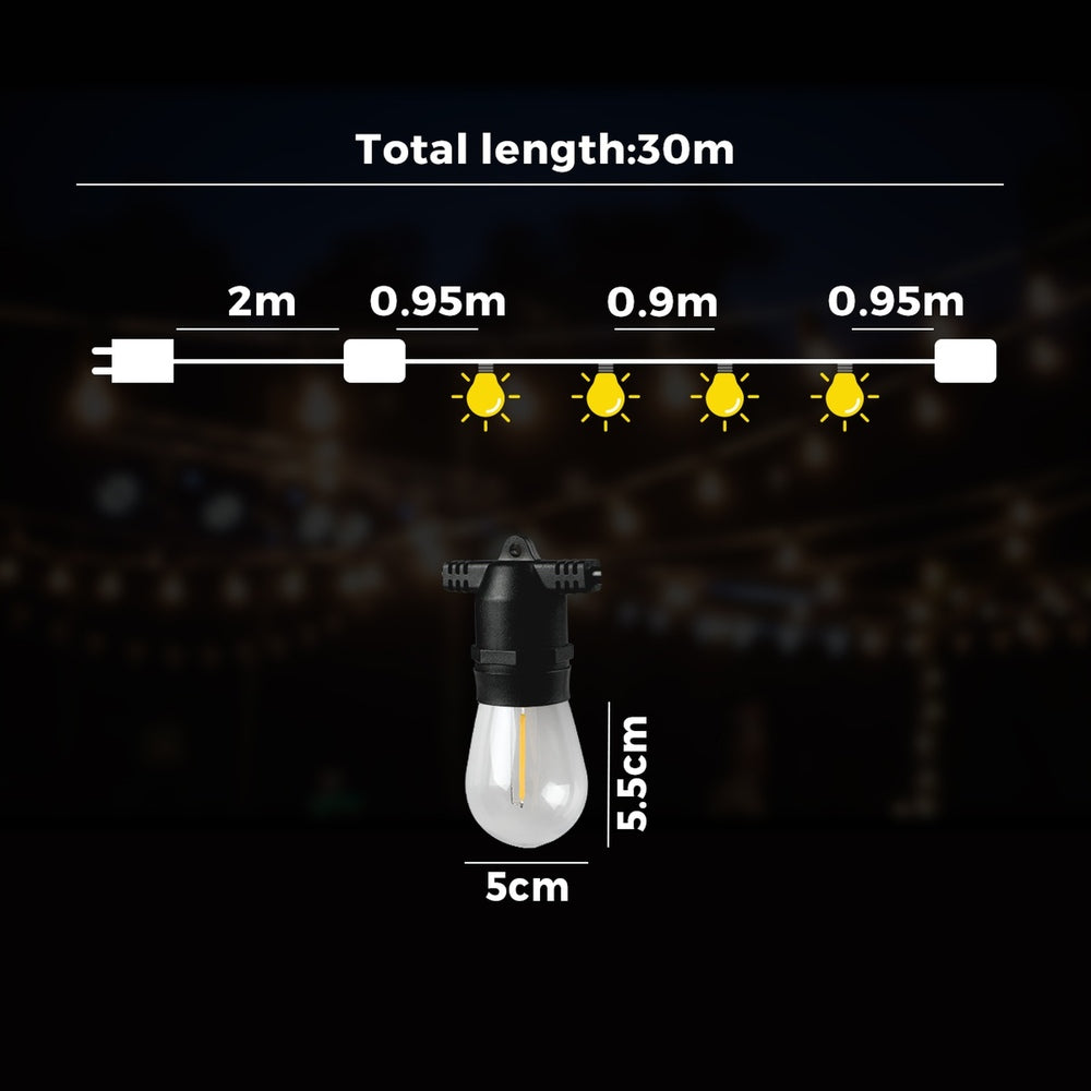 30M Waterproof LED Festoon String Lights