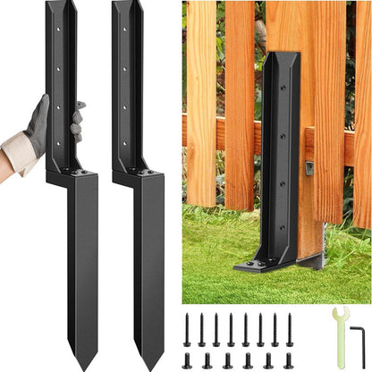 2 Piece Fence Post Repair Kit, Steel Brackets for Broken or Rotted Wooden Posts for Garden Yard Patio Fences