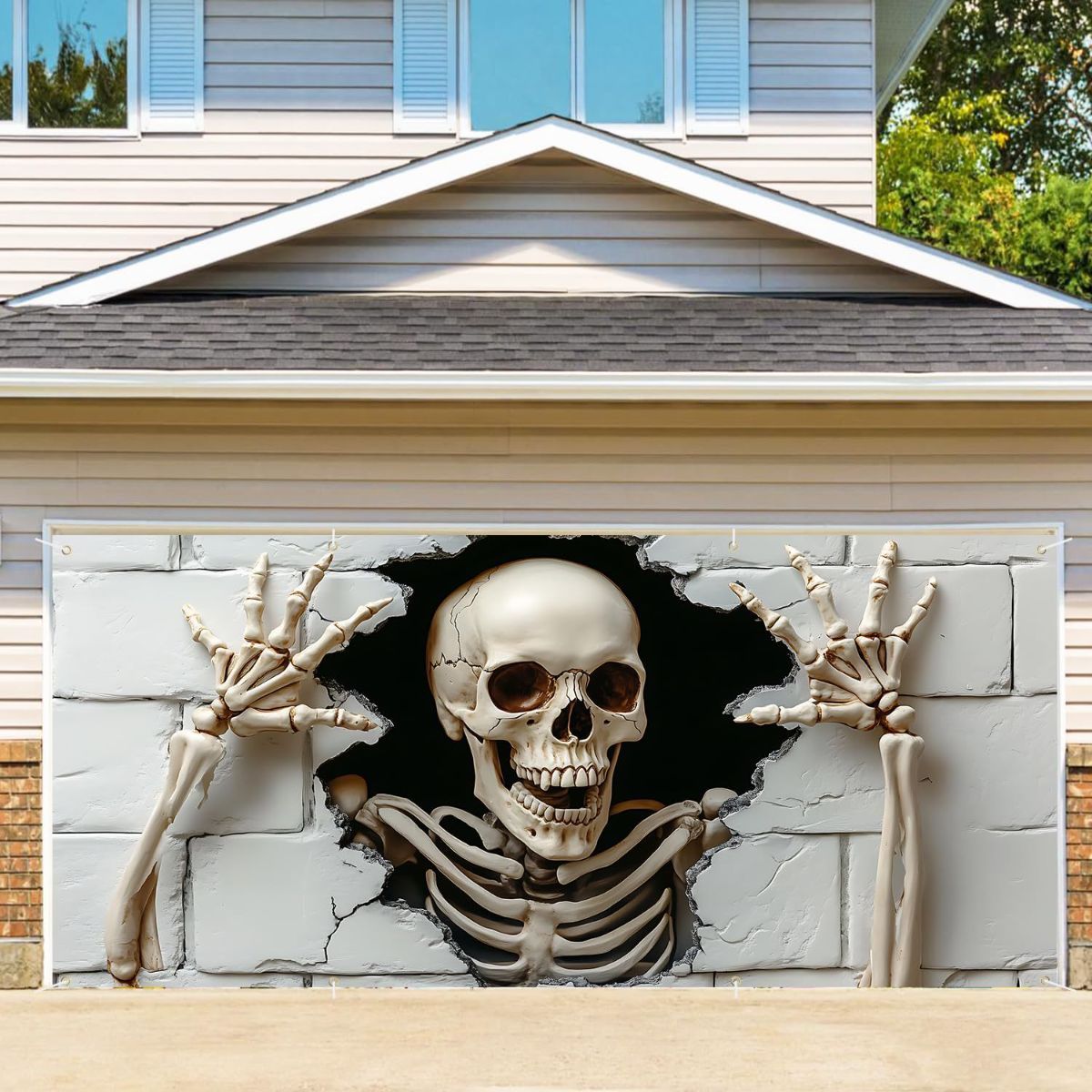 Halloween Garage Door Cover Halloween Decorations Outdoor Hanging Banner Garage - White - Size 6x13ft